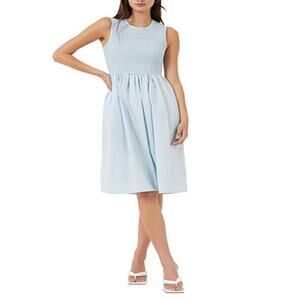 French Connection Cotton Rhodes Sleeveless Smocked Midi Dress Sky Blue Medium